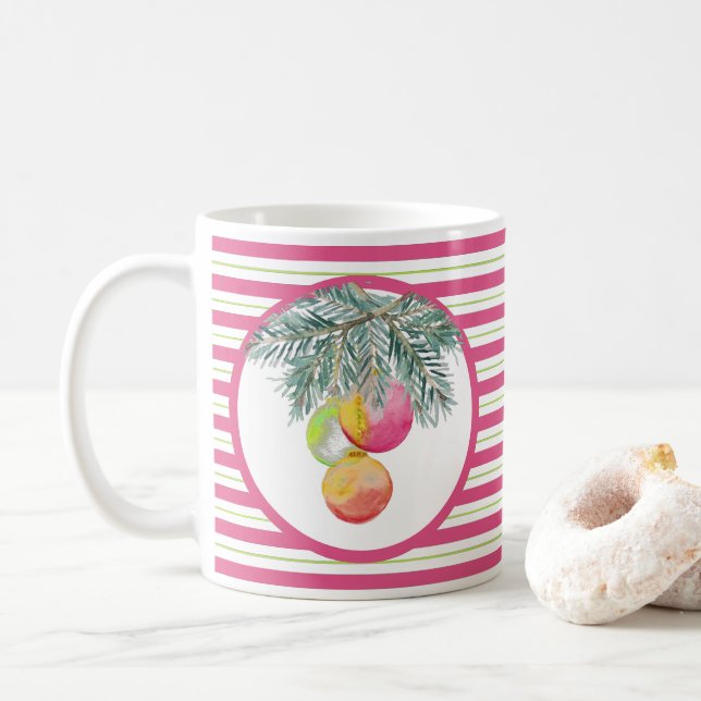 Christmas Mugs Cute Pink and Green (With Donut)
