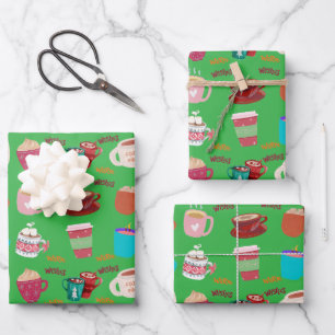 Christmas mugs Wrapping Paper Flat Sheet Set of 3