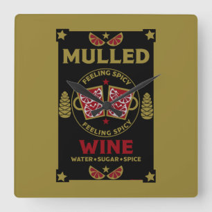 Christmas Mulled Red Wine Square Wall Clock