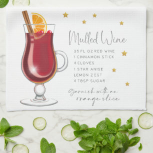 Christmas Mulled Wine Recipe Winter Watercolor Tea Towel