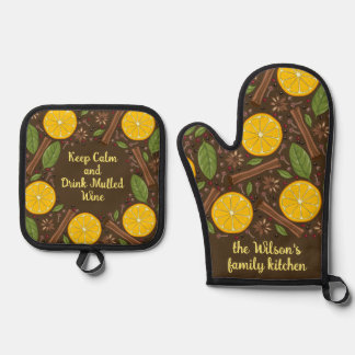 Christmas mulled wine spicy Brown Chocolate Oven Mitt & Pot Holder Set