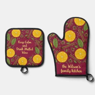 Christmas mulled wine spicy Burgundy Oven Mitt & Pot Holder Set