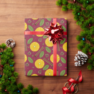 Christmas mulled wine spicy burgundy wrapping paper