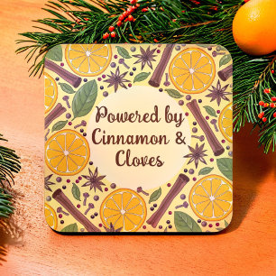 Christmas mulled wine spicy yellow square paper coaster