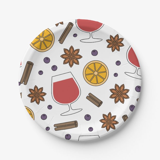 Christmas mulled wine with spices paper plate (Front)