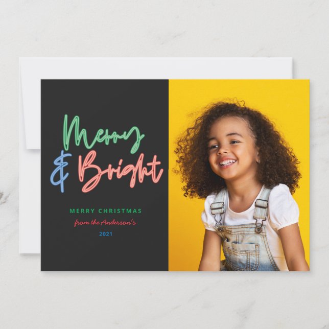Christmas multi photo bright modern colourful neon announcement (Front)