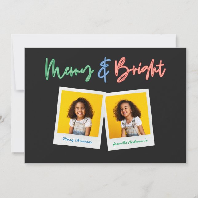 Christmas multi photo bright modern colourful neon announcement (Front)