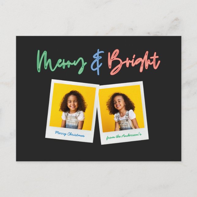 Christmas multi photo bright modern colourful neon holiday postcard (Front)
