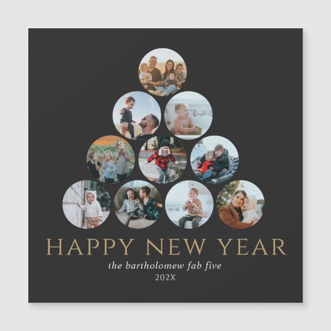 Christmas Multi Photo Magnet Black Gold (Front)