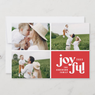 Christmas multi photo modern red typography holiday card