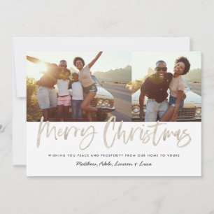 Christmas multi photo modern silver script chic holiday card