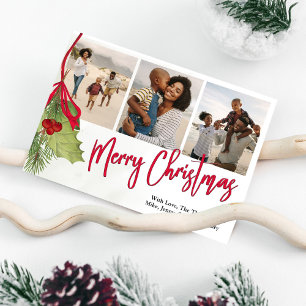 Christmas Multi Photo Winter Greenery Holly Holiday Card
