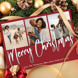 Christmas Multi Photo Winter Greenery Holly Holiday Card