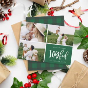 Christmas multi three photo modern joyful holiday card