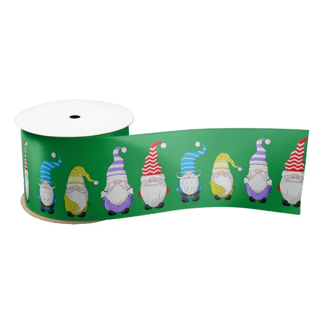 Christmas Multicolor Gnome  Satin Ribbon (Spool)