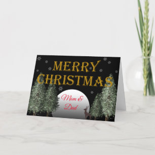 Christmas Mum Dad Moonlit Deer Traditional Holiday Card