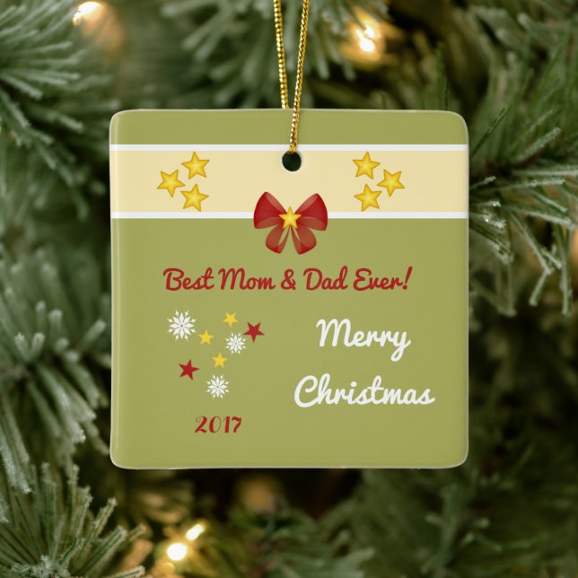 Christmas mum dad Photo Ceramic Tree Decoration (Tree)