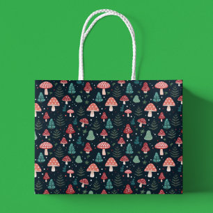 Christmas Mushroom Pattern Holiday Large Gift Bag