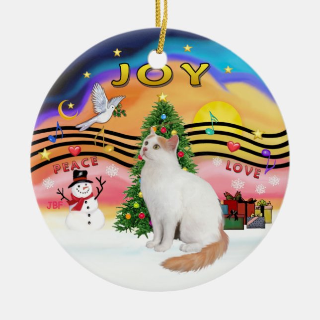 Christmas Music2 - Turkish Van Cat Ceramic Tree Decoration (Front)