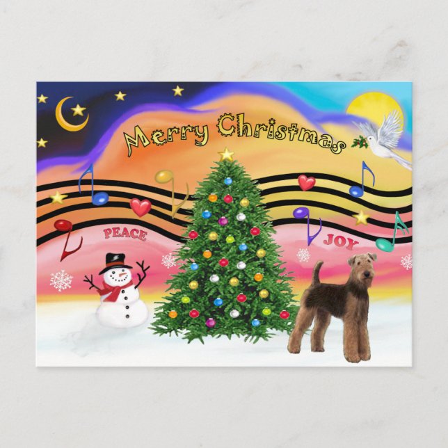 Christmas Music 2 - Airedale (stand) Holiday Postcard (Front)