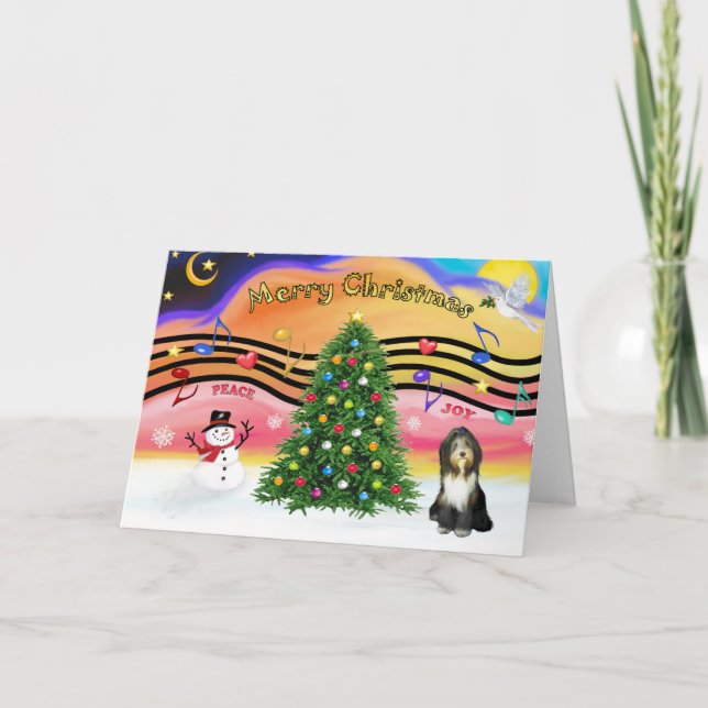 Christmas Music 2 - Bearded Collie 9 Holiday Card (Front)