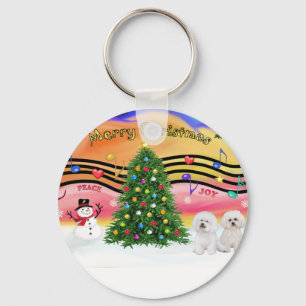 Christmas Music 2 - Bichon Frise (two) Key Ring