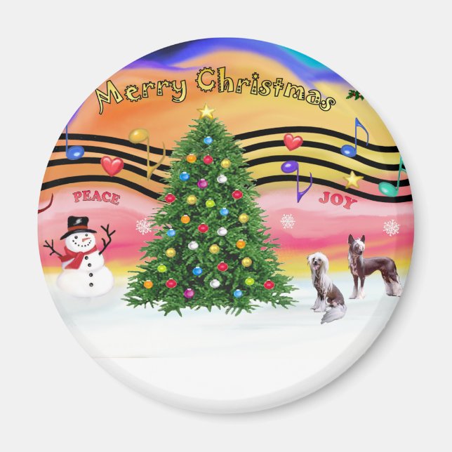 Christmas Music 2 - Chinese Crested (2 HL) Magnet (Front)
