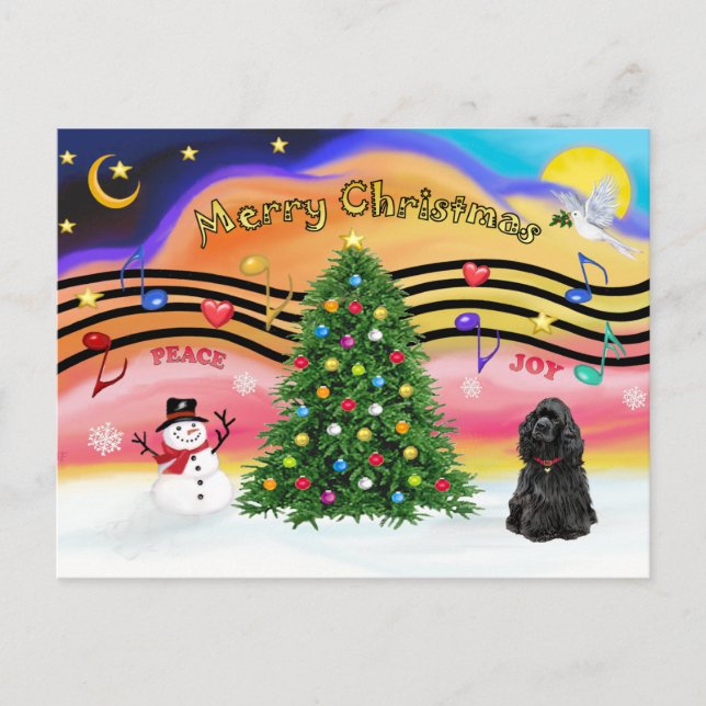 Christmas Music 2 - Cocker Spaniel (black) Holiday Postcard (Front)