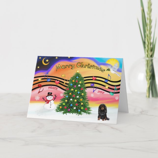 Christmas Music 2 - Dachshund (long haired BT) Holiday Card (Front)