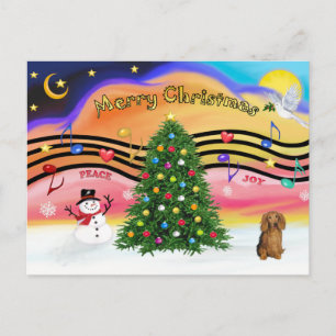 Christmas Music 2 - Dachshund (long haired sable) Holiday Postcard