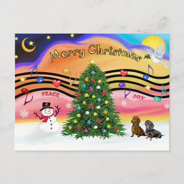 Christmas Music 2 - Dachshunds (two) Holiday Postcard (Front)