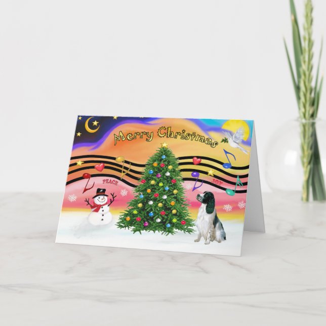 Christmas Music 2 - English Springer (BW) Holiday Card (Front)