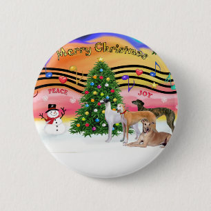 Christmas Music 2 - Greyhounds (four) 6 Cm Round Badge