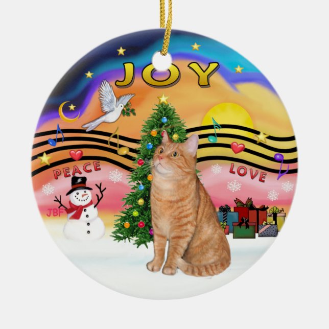 Christmas Music 2 - Orange tabby cat 40 Ceramic Tree Decoration (Front)