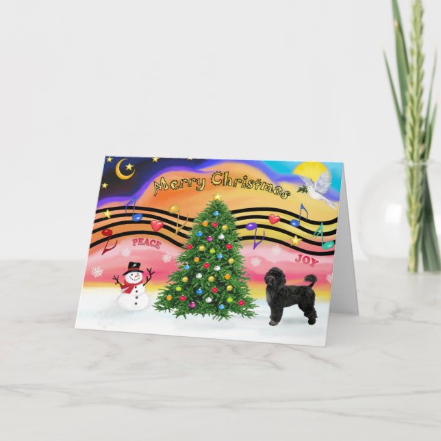 Christmas Music 2 - Portuguese Water Dog 2 Holiday Card (Front)