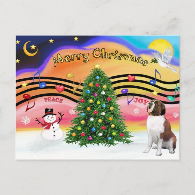 Christmas Music 2 - Saint Bernard 1 Holiday Postcard (Front)