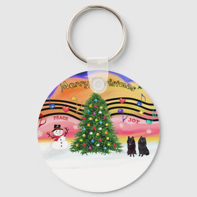 Christmas Music 2 - Schipperke (two) Key Ring (Front)