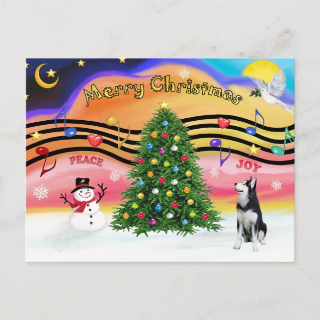 Christmas Music 2 - Siberian Husky Holiday Postcard (Front)