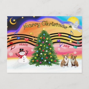 Christmas Music 2 - Welsh Corgi (2 Pembroke) Holiday Postcard