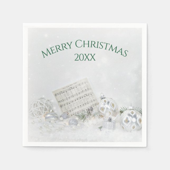 Christmas Music and Ornaments In Snow Napkin (Front)