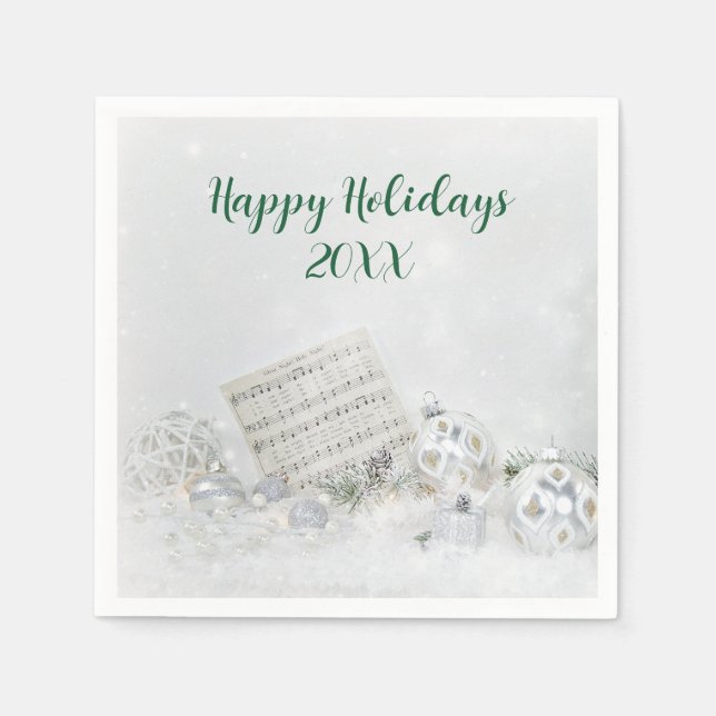 Christmas Music and Ornaments In Snow Napkin (Front)