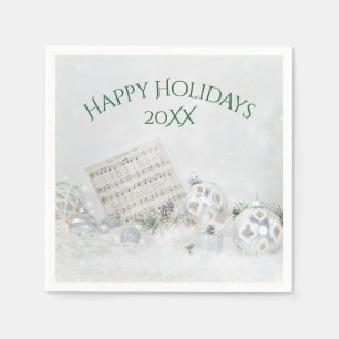 Christmas Music And Silver Ornaments Napkin