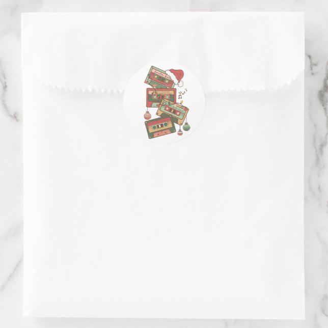 Christmas Music Cassette Tapes Classic Round Sticker (Bag)