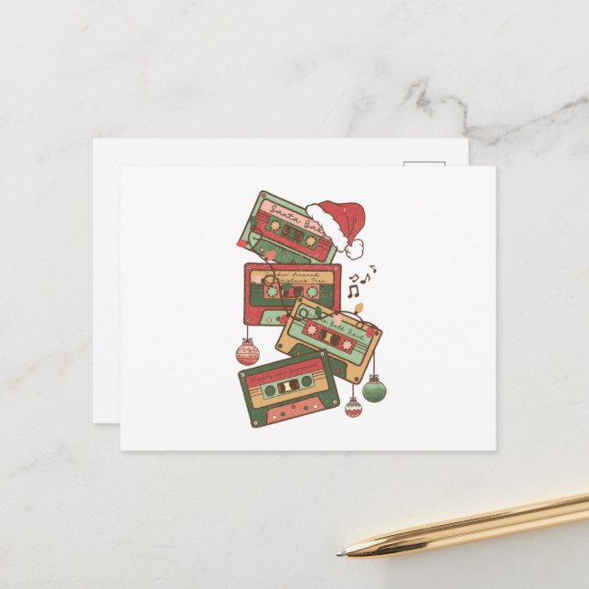 Christmas Music Cassette Tapes Postcard (Front/Back In Situ)