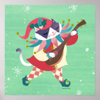 Christmas Music Elf Cat Art Print