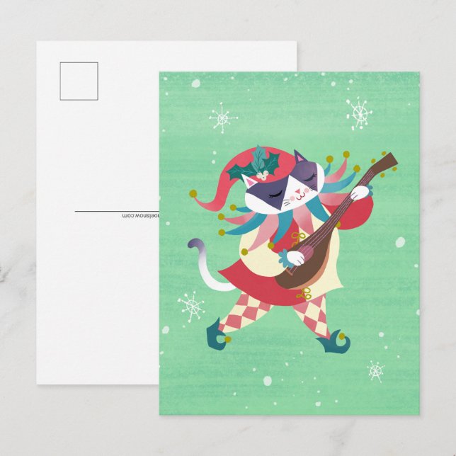 Christmas Music Elf Cat Postcard (Front/Back)