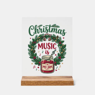 Christmas Music Is Jam Jar Pine Wreath Headphones Acrylic Sign