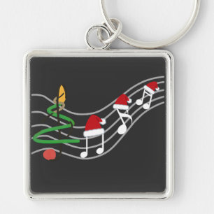 Christmas Music Notes Santa Hat Treble Clef Key Ring