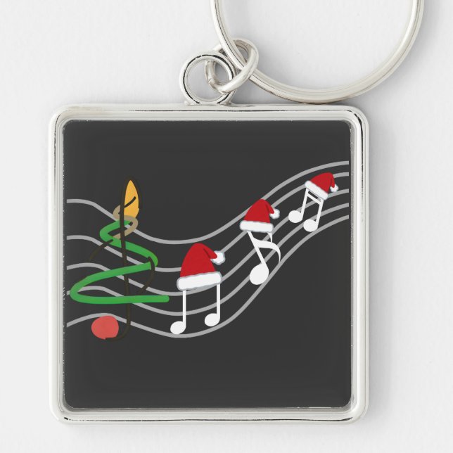 Christmas Music Notes Santa Hat Treble Clef  Key Ring (Front)
