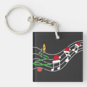 Christmas Music Notes Santa Hat Treble Clef Key Ring